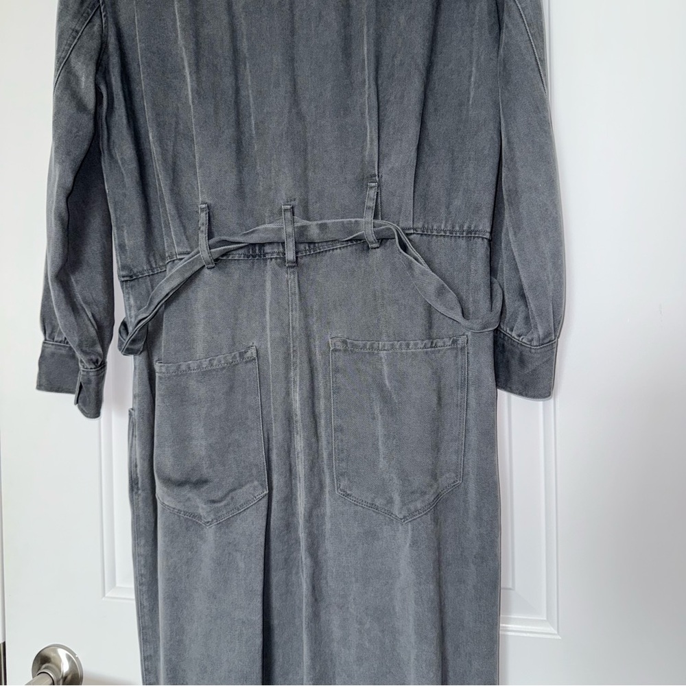 NWT Zara Grey Jumpsuit buttoned with waist tie and elastic hems, Small - Picture 13 of 14
